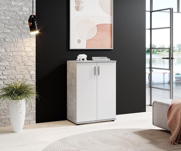 Komoda >Freida< (/V/H 60 x 82 x 35 cm) v barv beton / bílá - 60x82x35cm (xVxH)