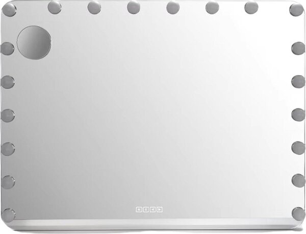 Kosmetické zrcadlo s osvětlením – na stůl nebo na zeď – 20 stmívatelných LED žárovek – 3 barvy světla – čtvercové – bílé – 80 × 60 cm