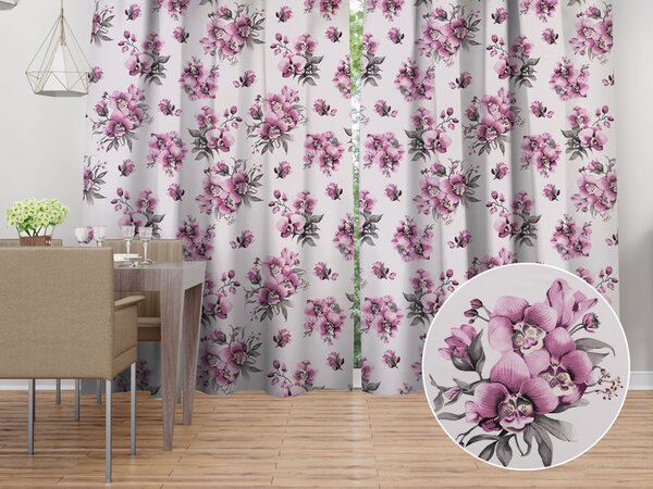 Biante Bavlněný závěs Sandra SA-623 Lila orchideje na bílém 150x140 cm