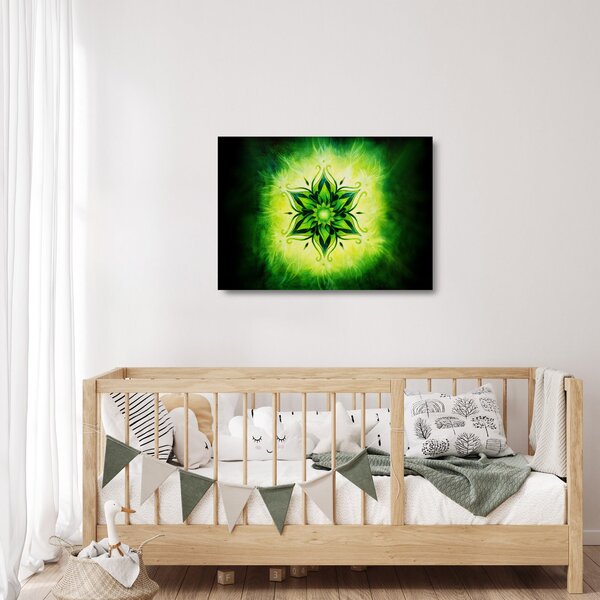 Skleněný obraz - Květinová mandala v zeleném pozadí (70x50 cm)