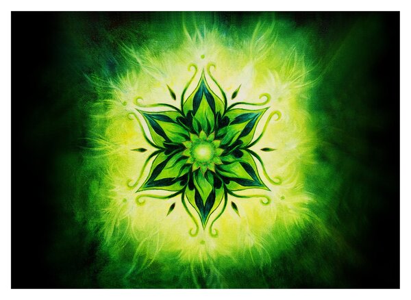 Skleněný obraz - Květinová mandala v zeleném pozadí (70x50 cm)