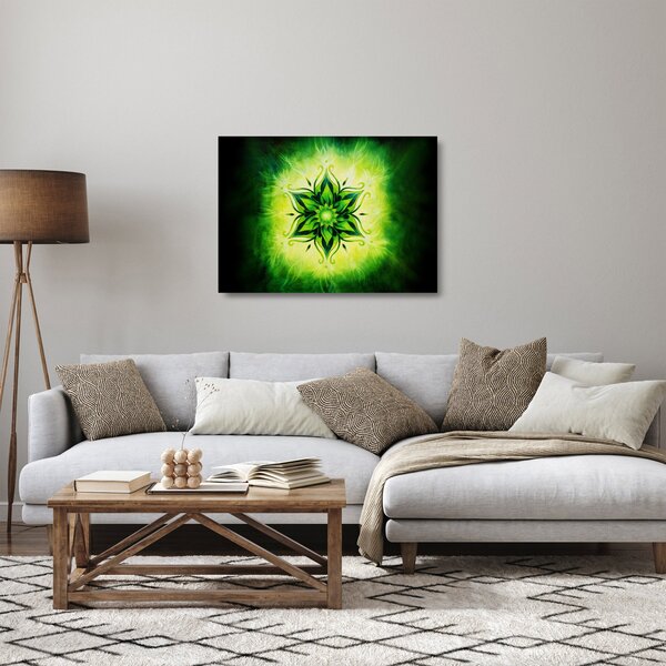 Skleněný obraz - Květinová mandala v zeleném pozadí (70x50 cm)