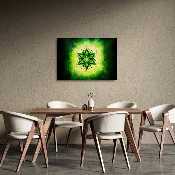 Skleněný obraz - Květinová mandala v zeleném pozadí (70x50 cm)