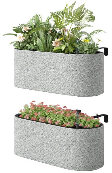 Outsunny sada 2× závěsných oválných truhlíků se samozavlažováním, vypouštěcím ventilem a háčky — 42 × 16 × 15 cm, světle šedá | Aosom