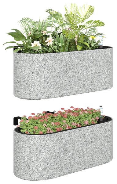Outsunny sada 2× závěsných oválných truhlíků se samozavlažováním, vypouštěcím ventilem a háčky — 42 × 16 × 15 cm, světle šedá | Aosom