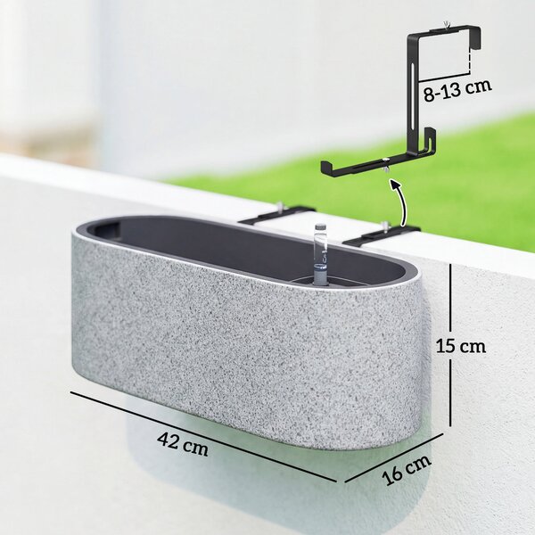 Outsunny sada 2× závěsných oválných truhlíků se samozavlažováním, vypouštěcím ventilem a háčky — 42 × 16 × 15 cm, světle šedá | Aosom