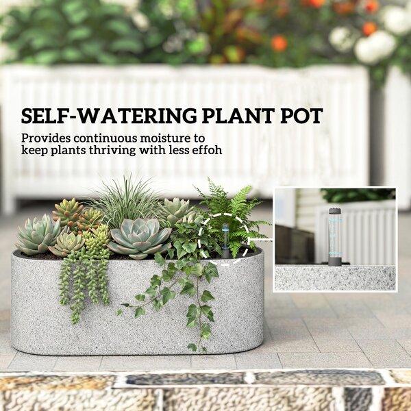 Outsunny sada 2× závěsných oválných truhlíků se samozavlažováním, vypouštěcím ventilem a háčky — 42 × 16 × 15 cm, světle šedá | Aosom