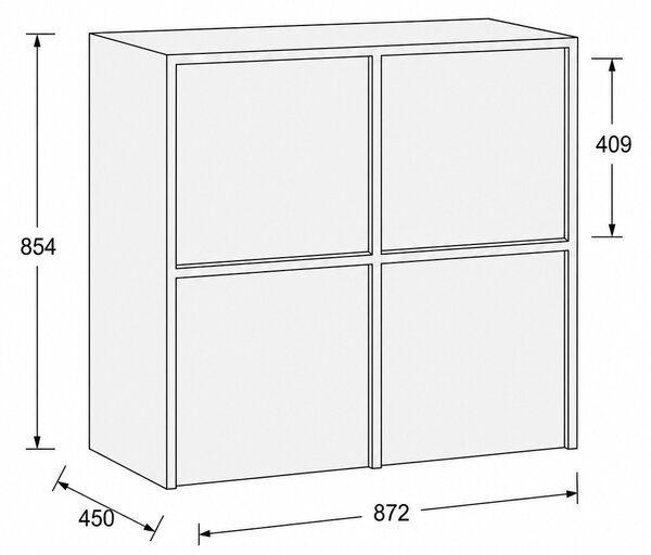 Nástavba pro skříně FRAME, 4x dveře, 872 x 450 x 854 mm, PUSH-lock, ořech