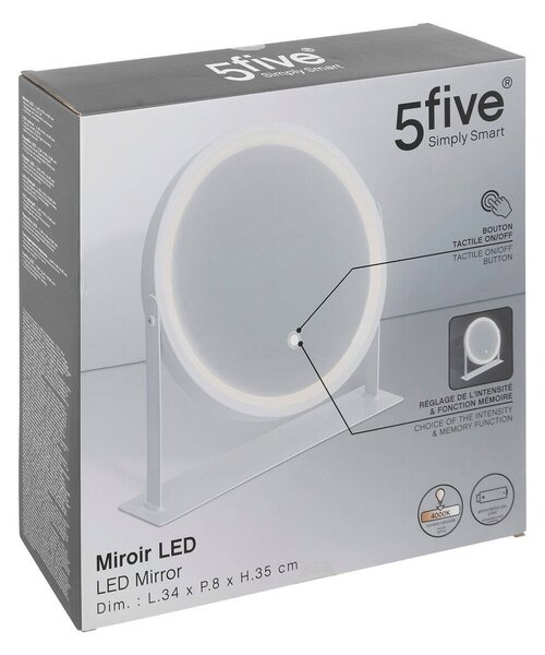 Kosmetické zrcadlo s podsvícením LED, bílé, Ø 34 cm