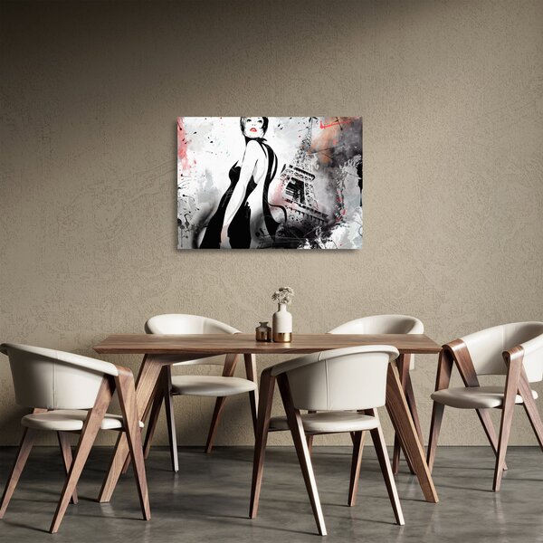 Skleněný obraz - Lady a Eiffelova věž (70x50 cm)