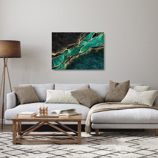 Skleněný obraz - Petrolejovo-zlaté mramorování (70x50 cm)