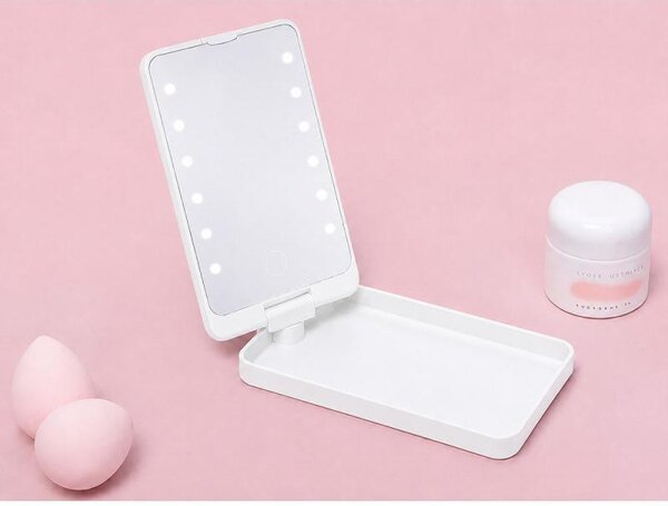 Verk 27634 Kosmetické zrcátko s LED osvětlením, skládací, USB, bílé