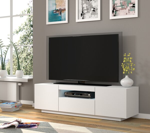 TV stolek/skříňka Aurinko 150 (matná bílá) (s osvětlením)