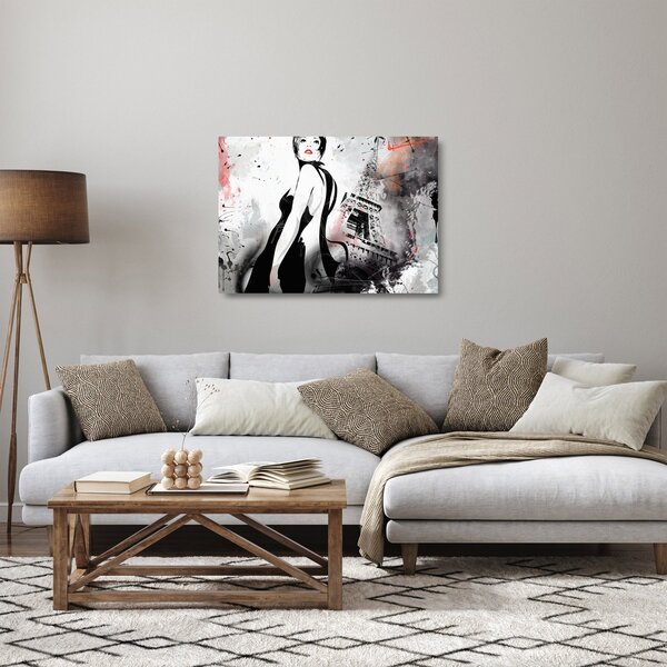 Skleněný obraz - Lady a Eiffelova věž (70x50 cm)