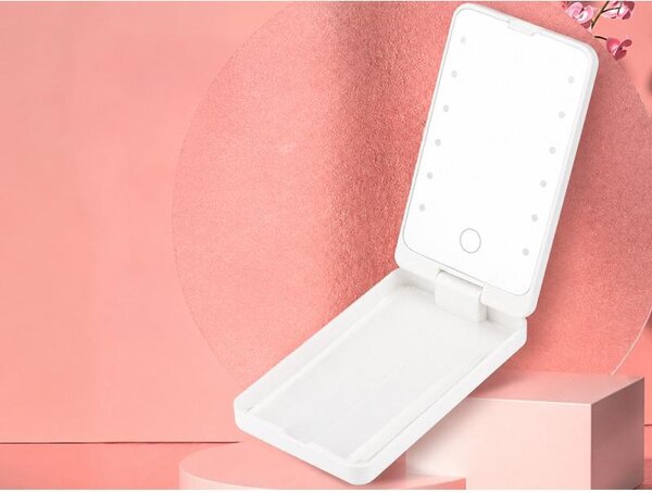 Verk 27634 Kosmetické zrcátko s LED osvětlením, skládací, USB, bílé