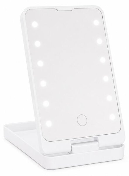 Verk 27634 Kosmetické zrcátko s LED osvětlením, skládací, USB, bílé