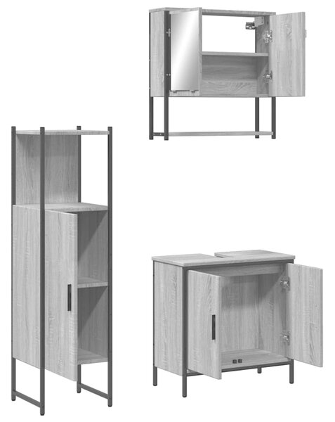 3dílný set koupelnového nábytku šedý sonoma kompozitní dřevo 3214703