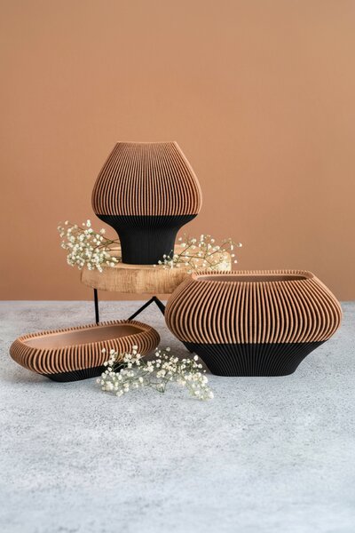 SET CONO - Set tvoří miska, květináč a váza, černá-dub