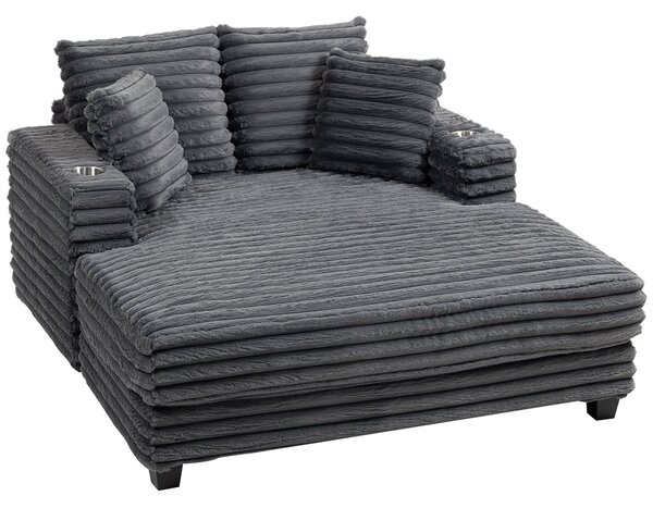 HOMCOM rozkládací pohovka pro 2 s chaise, šedý kordurový potah, polštářky, držáky na nápoje — 134 × 151 × 89 cm | Aosom