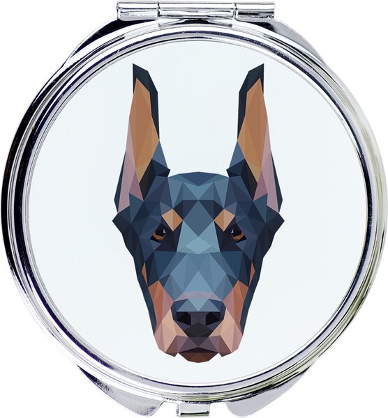Doberman I – Zrcadlo od značky Art-Dog s fotografií dobermana a geometrickým vzorem