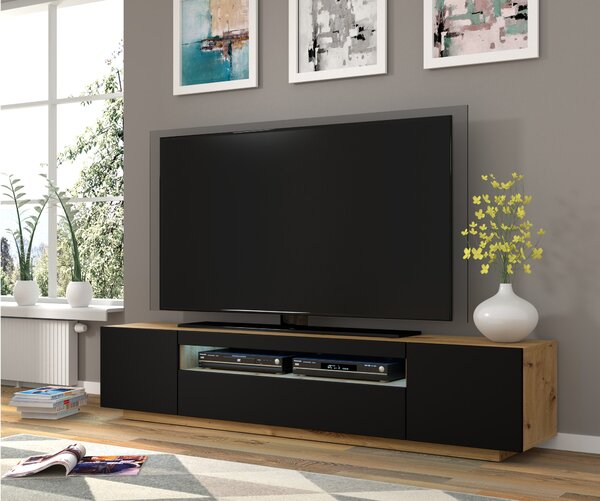TV stolek/skříňka Aurinko 200 (dub artisan + matná černá) (s osvětlením)
