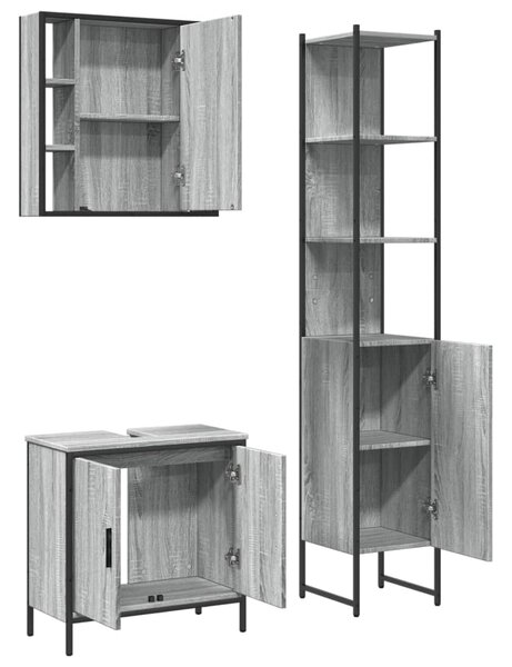 3dílný set koupelnových skříněk šedý sonoma kompozitní dřevo 3214743