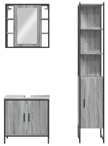 3dílný set koupelnových skříněk šedý sonoma kompozitní dřevo 3214743
