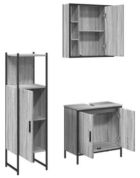 3dílný set koupelnových skříněk šedý sonoma kompozitní dřevo 3214763