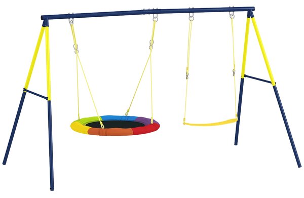 AIYAPLAY dětská dvojitá houpačka – zahradní hřiště s nastavitelnými lany, kovový rám, 3–8 let, nosnost 150 kg, vícebarevná | Aosom