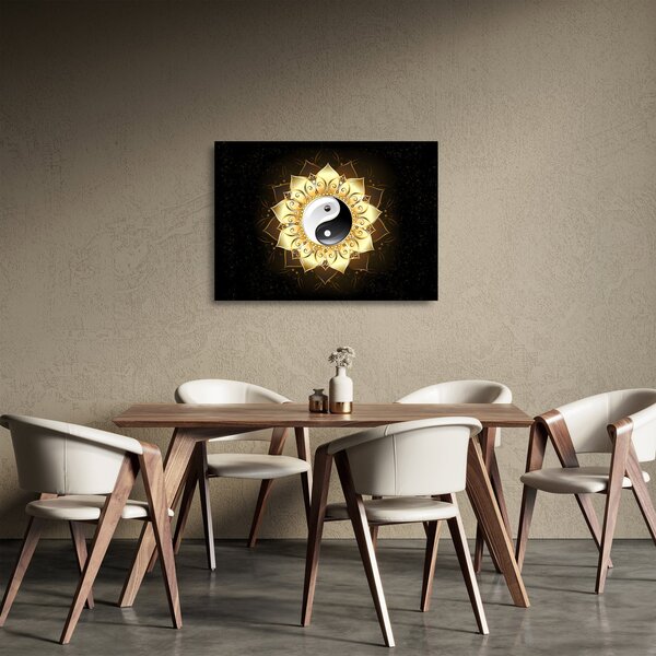 Skleněný obraz - Zlatý Yin-Yang (70x50 cm)