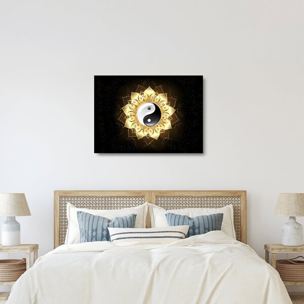 Skleněný obraz - Zlatý Yin-Yang (70x50 cm)