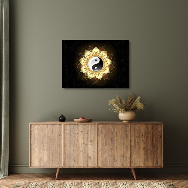 Skleněný obraz - Zlatý Yin-Yang (70x50 cm)