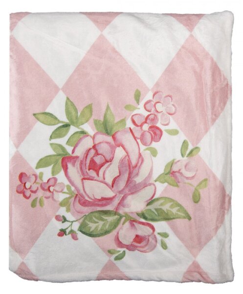 Růžovo-bílý pléd / deka se vzorem růžiček Sweet Roses – 130x170 cm