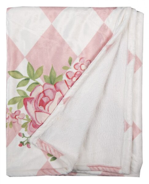 Růžovo-bílý pléd / deka se vzorem růžiček Sweet Roses – 130x170 cm