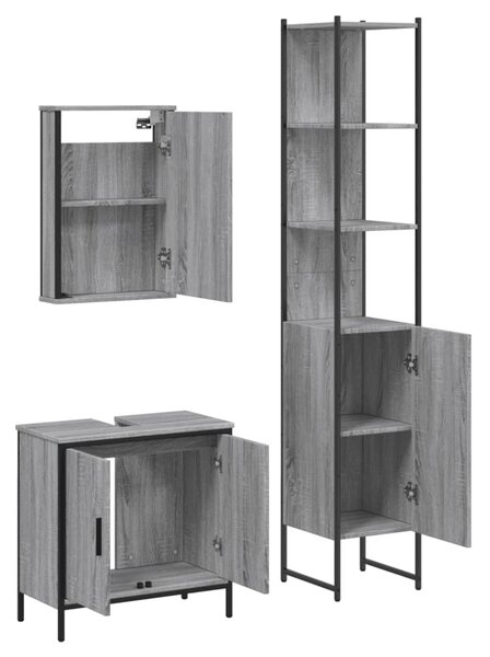 3dílný set koupelnového nábytku šedý sonoma kompozitní dřevo 3214803