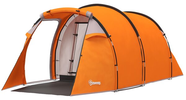 Outsunny tunelový stan pro 2–3 osoby, předsíňka a háček na lampu, voděodolnost 2000 mm, rodinný/střední stan na cestování, trekking, zahradu – oranžov