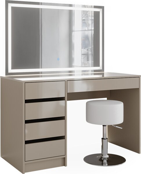 Toaletní stolek Vicco Sherry Greige 120 cm se zrcadlem LED a stoličkou, Model 47702