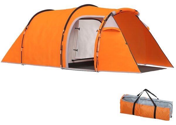 Outsunny tunelový stan pro 2–3 osoby, předsíňka a háček na lampu, voděodolnost 2000 mm, rodinný/střední stan na cestování, trekking, zahradu – oranžov