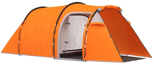 Outsunny tunelový stan pro 2–3 osoby, předsíňka a háček na lampu, voděodolnost 2000 mm, rodinný/střední stan na cestování, trekking, zahradu – oranžov