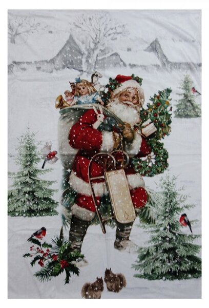 Pléd / deka s motivem Santa Clause se sáněmi – 130x170 cm