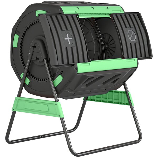 Outsunny 200 l kompostér, 94 × 67 × 98 cm – rychlý kompostér s větracími otvory a posuvnými dvířky, odolný plast | Aosom