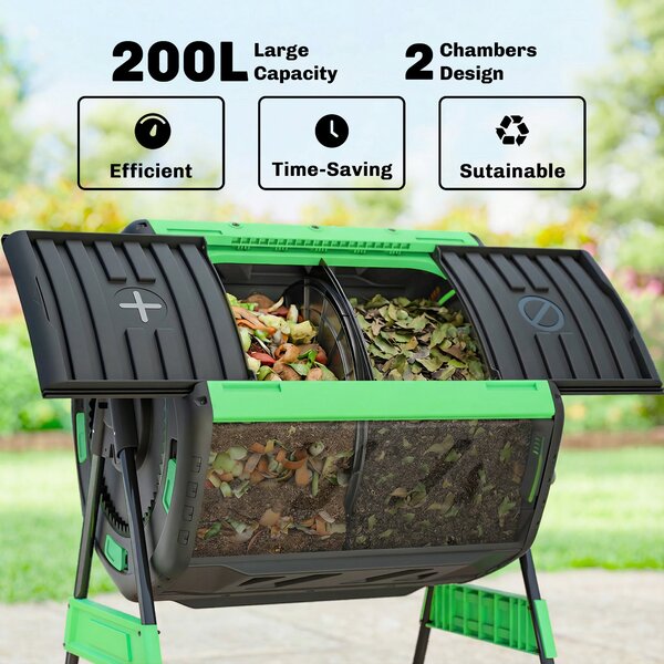 Outsunny 200 l kompostér, 94 × 67 × 98 cm – rychlý kompostér s větracími otvory a posuvnými dvířky, odolný plast | Aosom