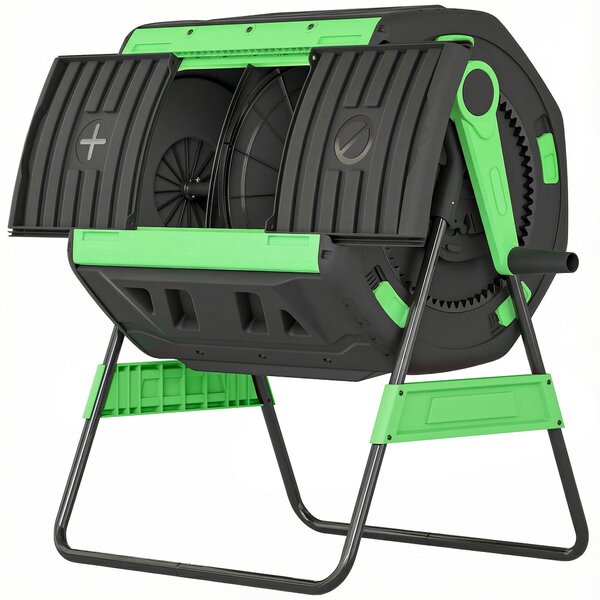 Outsunny 200 l kompostér, 94 × 67 × 98 cm – rychlý kompostér s větracími otvory a posuvnými dvířky, odolný plast | Aosom