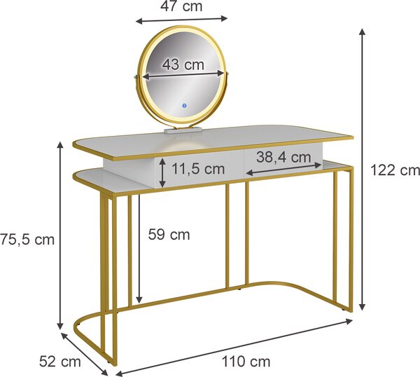 Toaletní stolek Vicco Tiara Bílá/zlatá 110 cm, Model 40757
