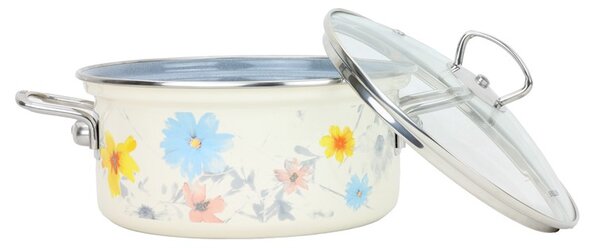 BELIS Smaltovaný rendlík se skl. poklicí MEADOW 16 cm/1,4l