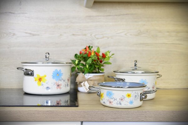 BELIS Smaltovaný rendlík se skl. poklicí MEADOW 16 cm/1,4l