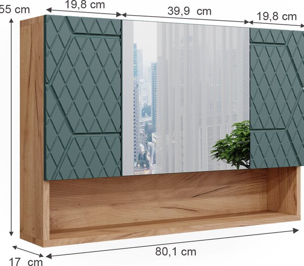 Koupelnová zrcadlová skříňka Vicco Irma Zelený/zlatý dub 80.1 x 55 cm, Model 42859