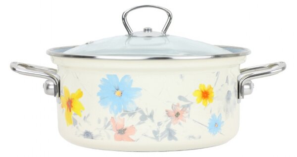 BELIS Smaltovaný rendlík se skl. poklicí MEADOW 16 cm/1,4l