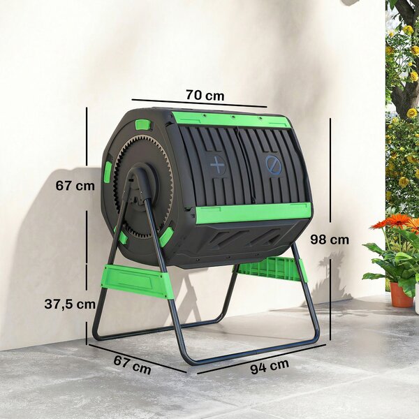 Outsunny 200 l kompostér, 94 × 67 × 98 cm – rychlý kompostér s větracími otvory a posuvnými dvířky, odolný plast | Aosom