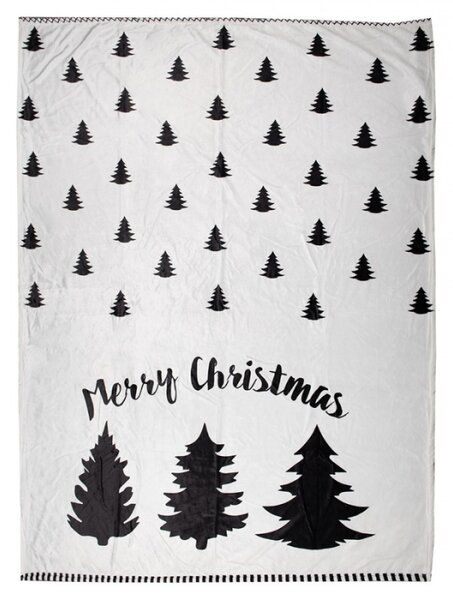 Bílý pléd / deka se stromečky Black & White X-Mas – 130x170 cm